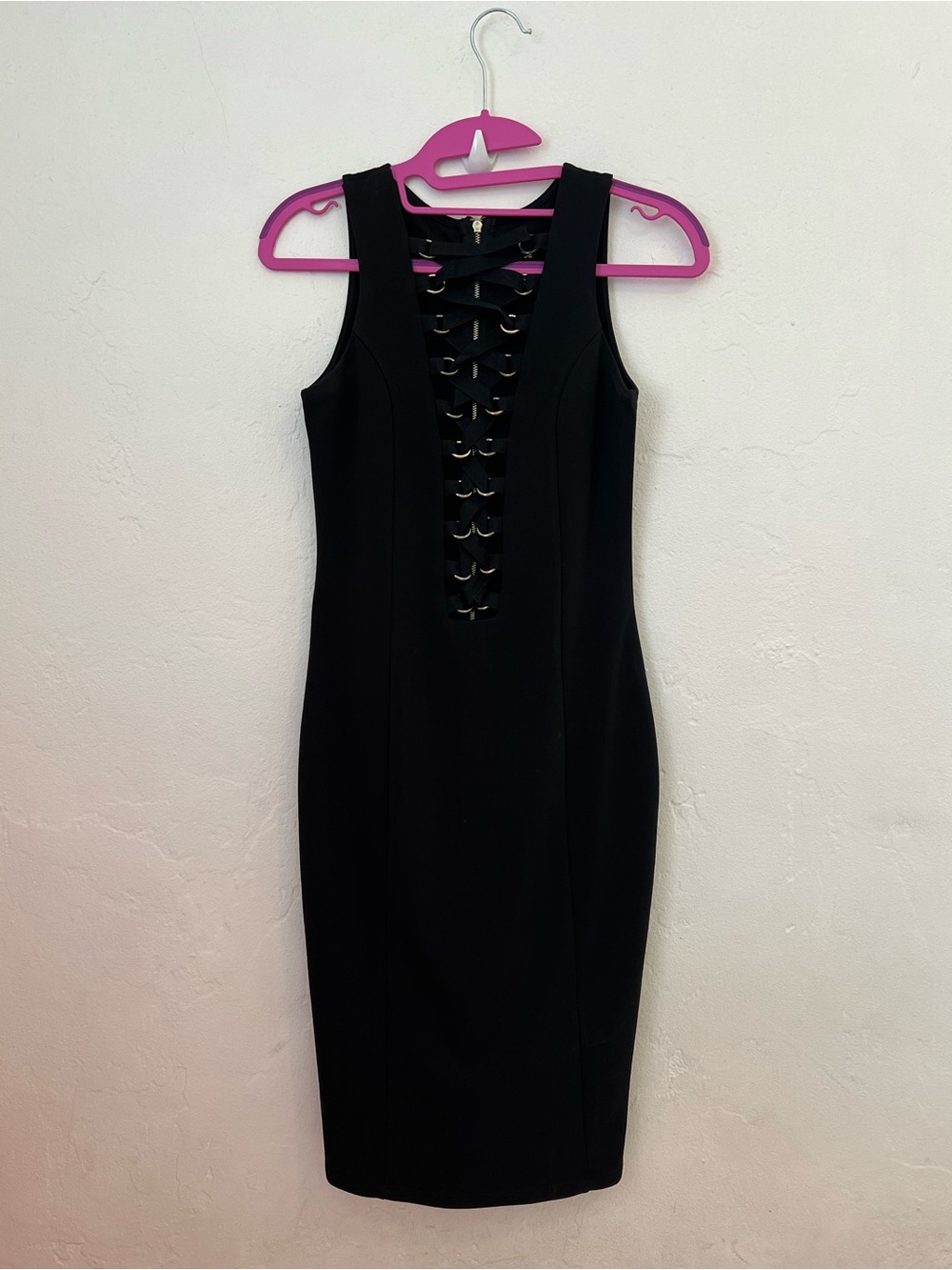 NUDE Black Lace-Up Front Midi Sheath Dress